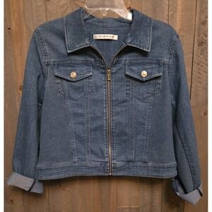 BIANCA NYGARD Women's Small Cropped Short Jean Jacket Casual Soft Denim Full Zip